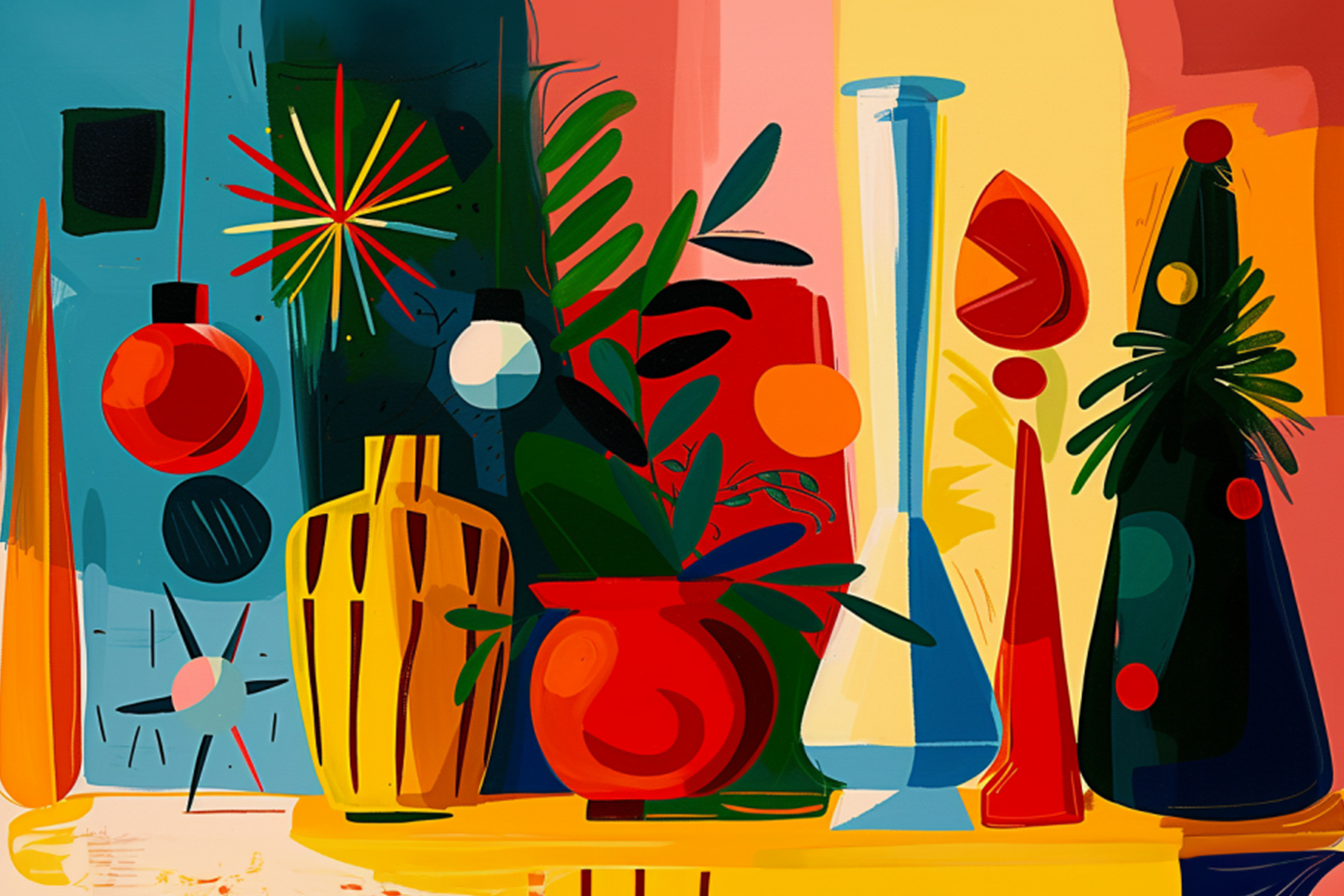 Color Pop Retro Holiday Party Scene