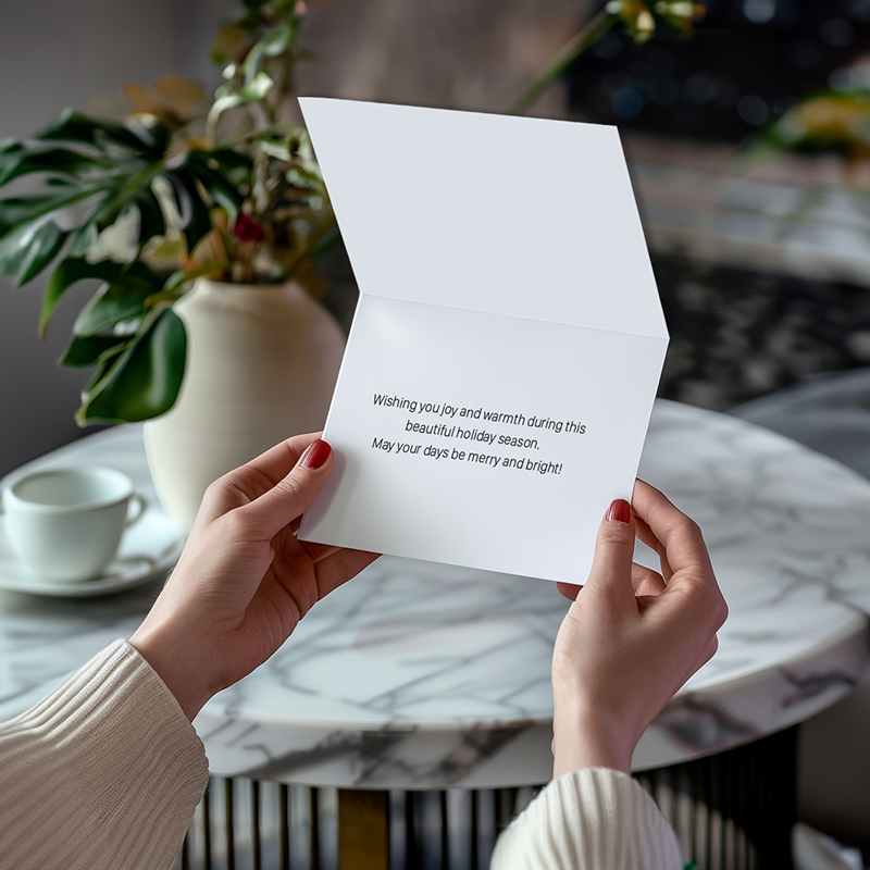 Select Your Message Holiday Card Evergreen & Ornaments
