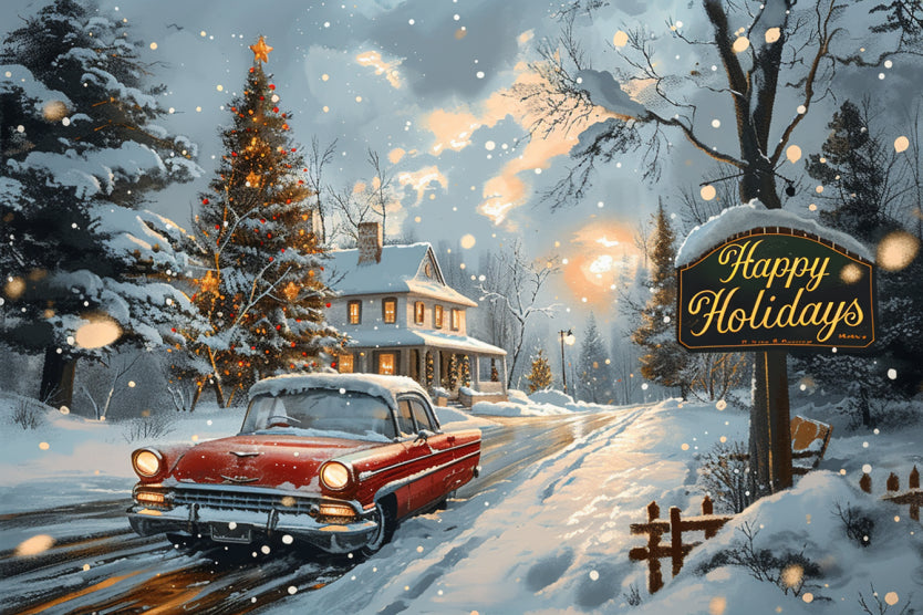 Vintage Vehicle Happy Holiday Sign