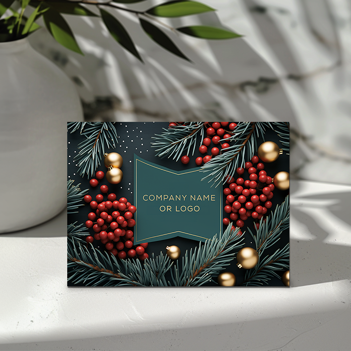 Elegant Evergreen Botanical Bowtie Seasonal Card