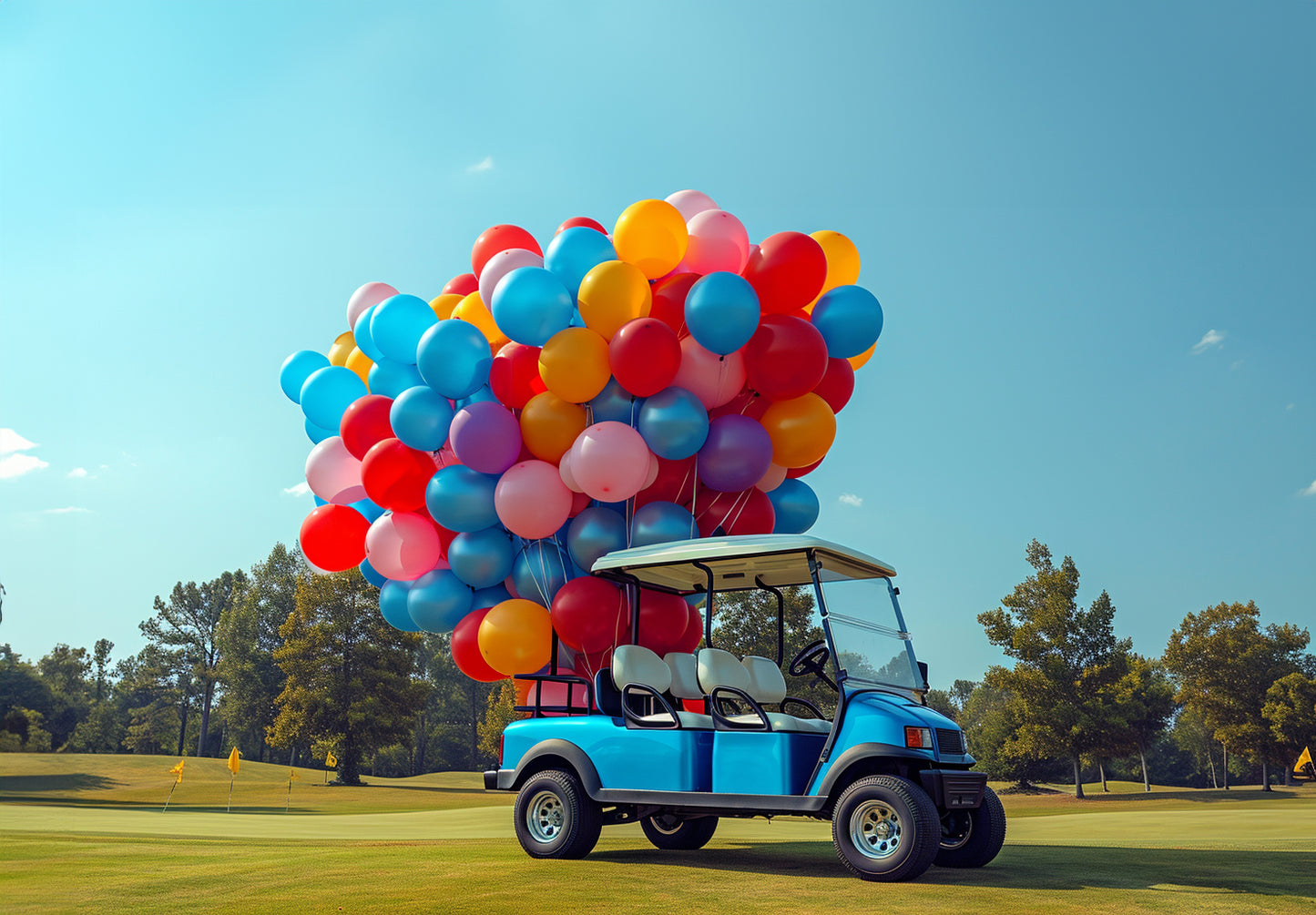 Golf Cart Covered In Colorful Balloons