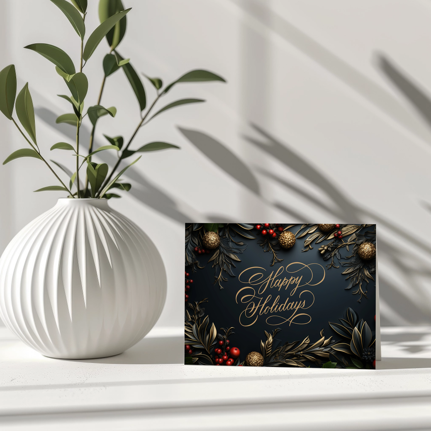 Luxe Engraved Evergreen & Berries Customizable Card