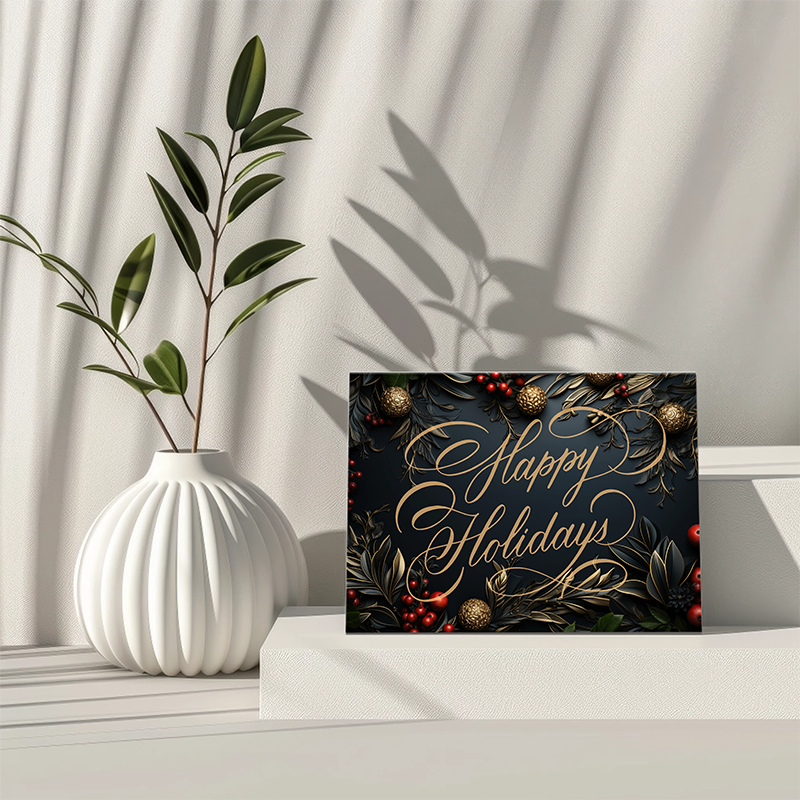 Luxe Engraved Evergreen & Berries Customizable Card