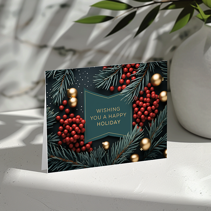 Elegant Evergreen Botanical Bowtie Seasonal Card