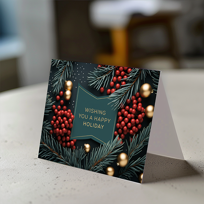 Elegant Evergreen Botanical Bowtie Seasonal Card