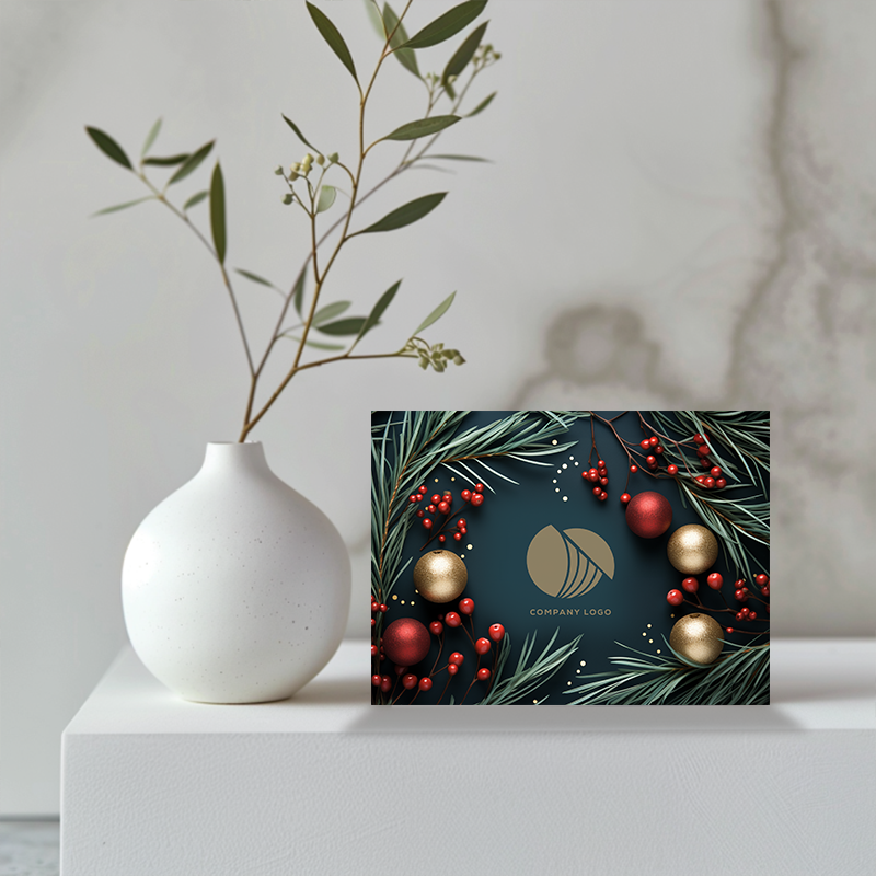 Customizable Luxe Holiday Card Evergreen & Ornaments