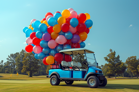 Golf Cart Covered In Colorful Balloons