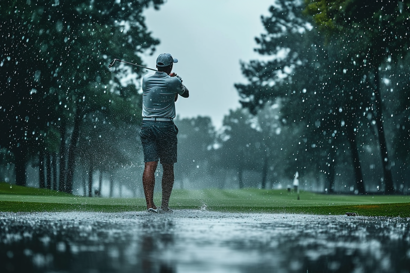 Golfing In The Rain Happy Golfer Image For Licensing