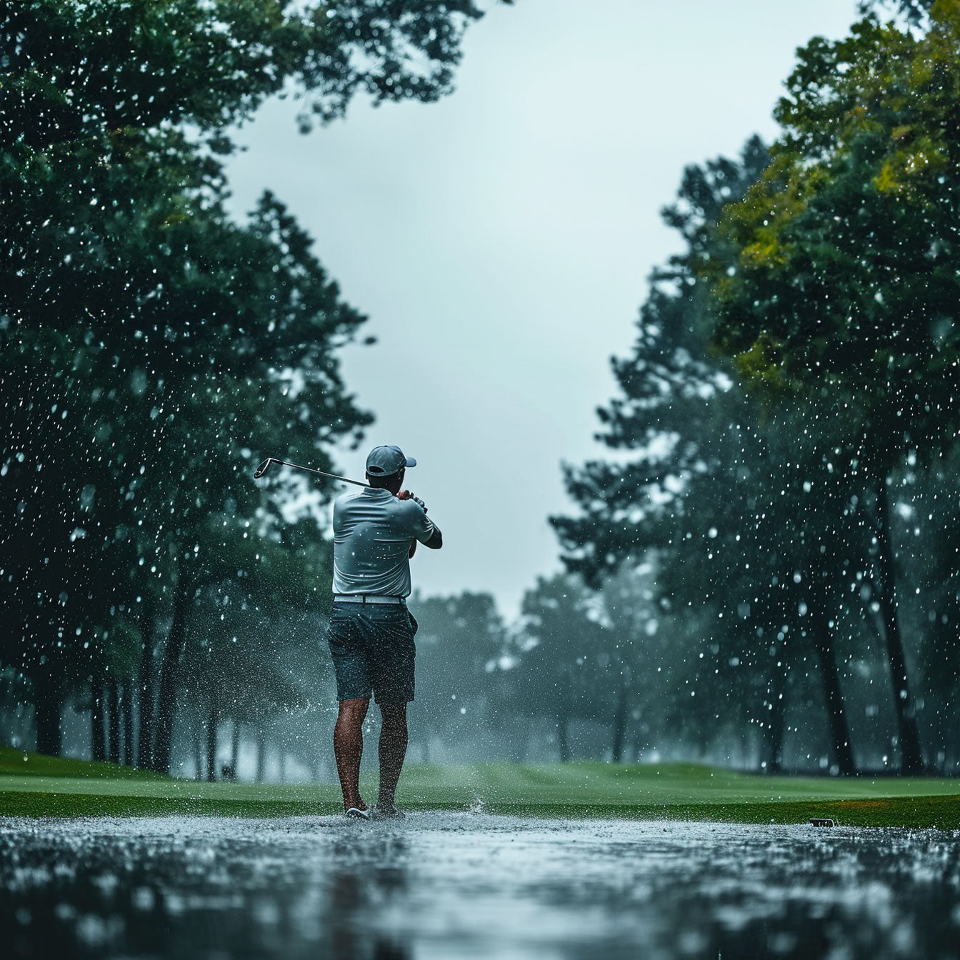 Golfing In The Rain Happy Golfer Image For Licensing