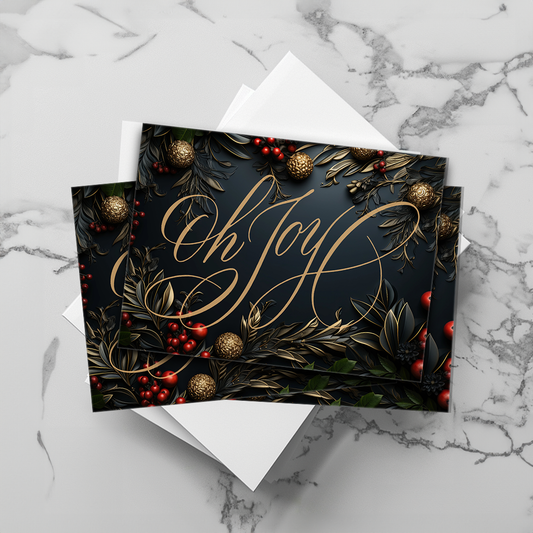 Luxe Engraved Evergreen & Berries Customizable Card