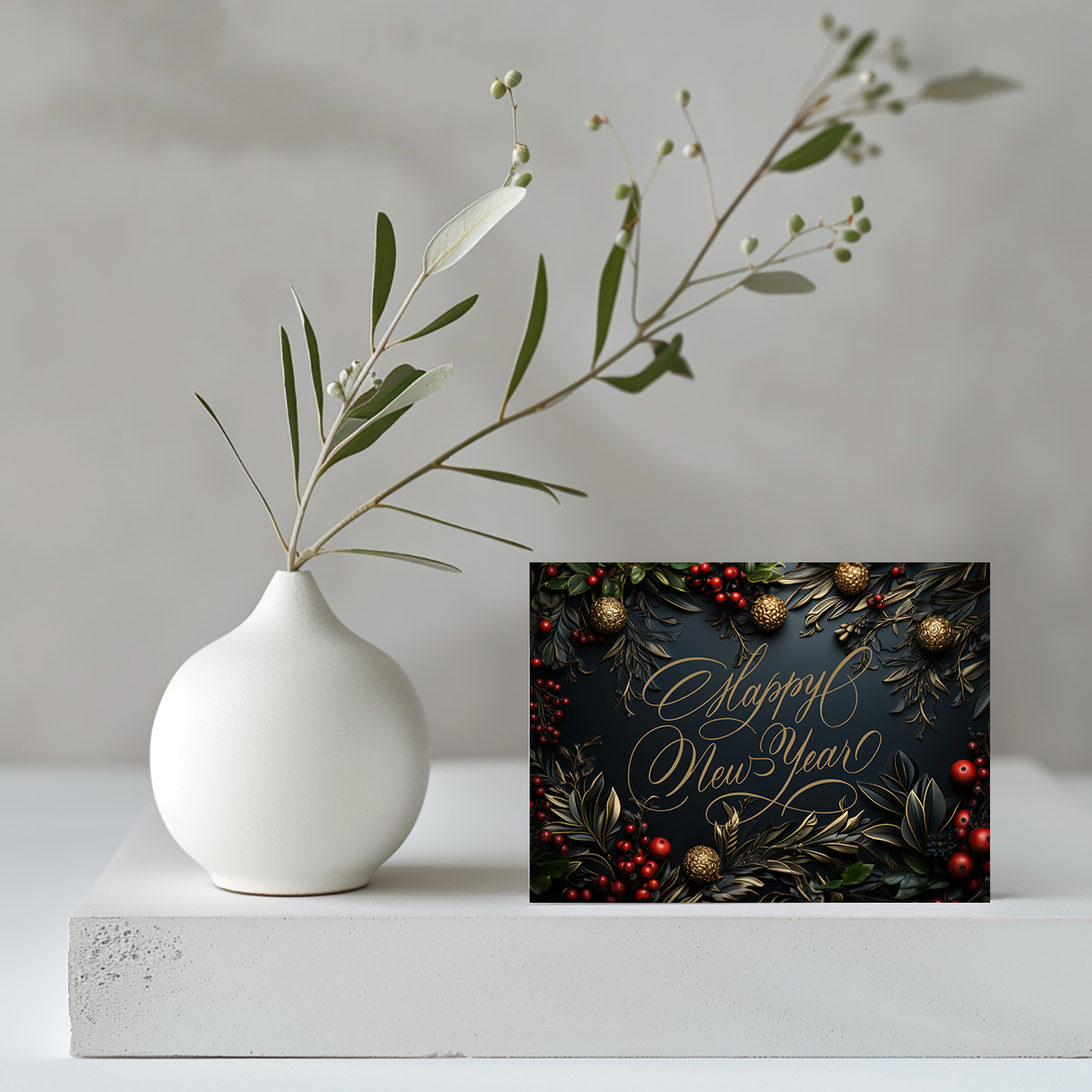 Luxe Engraved Evergreen & Berries Customizable Card