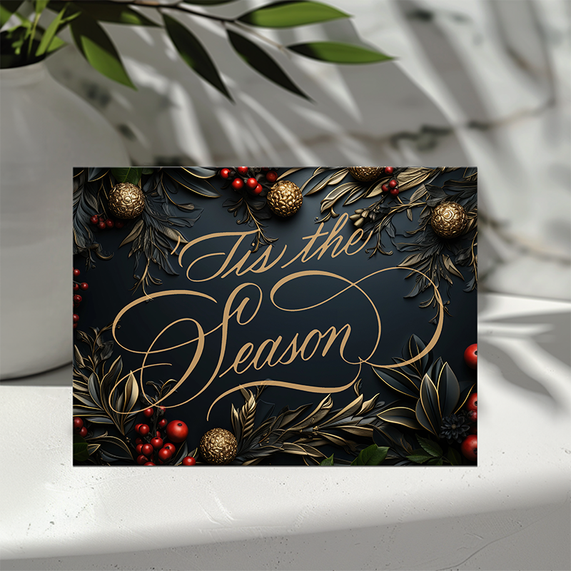 Luxe Engraved Evergreen & Berries Customizable Card