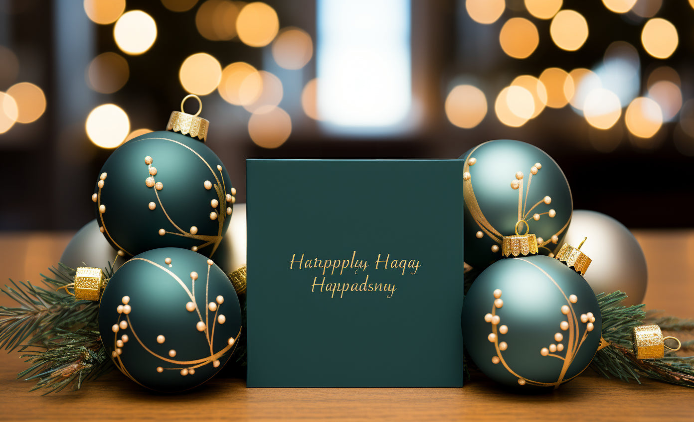 Luxe Ornaments & Evergreen Desktop Scene